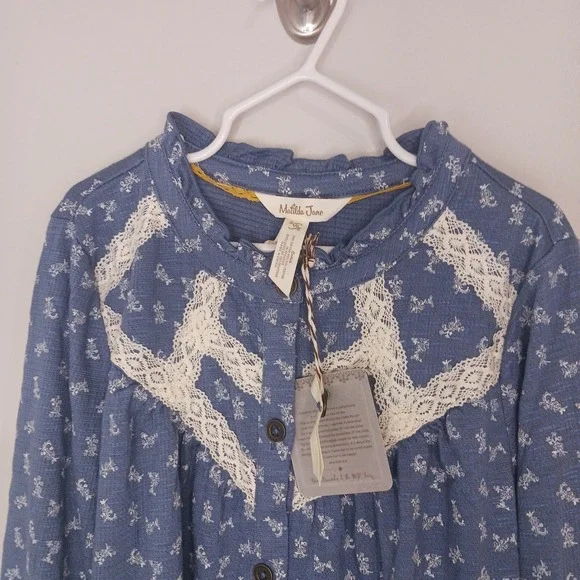 Matilda Jane Floral Lace Blue White Long Sleeve Girl's Blouse Size 10 New - Picture 3 of 6